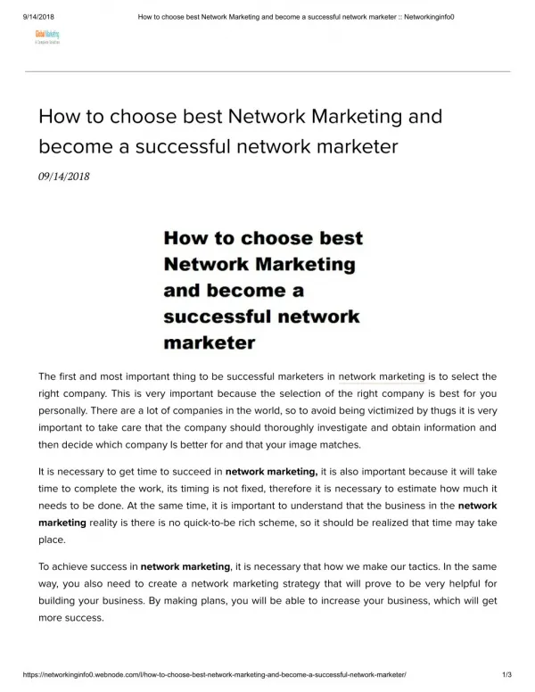 How to choose best Network Marketing and become a successful network marketer