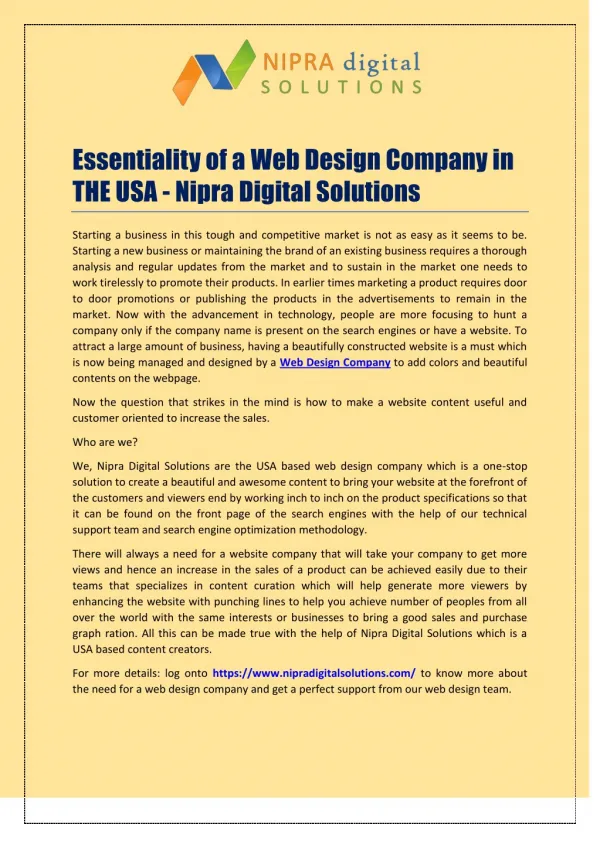 Essentiality of a Web Design Company in USA - Nipra Digital Solutions