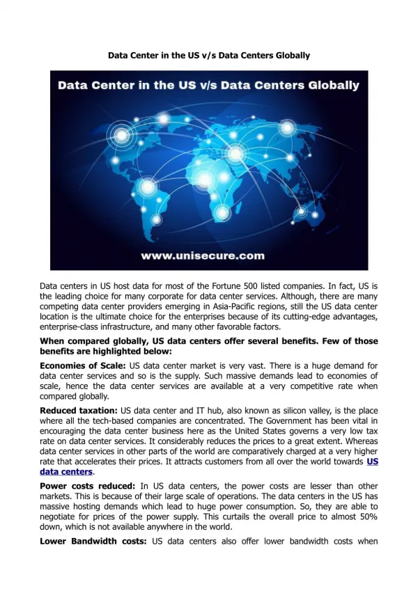 Data Center in the US v/s Data Centers Globally