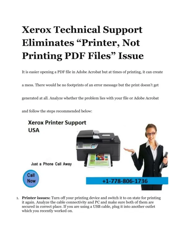Xerox Technical Support eliminates â€œPrinter not printing PDF Filesâ€ issue