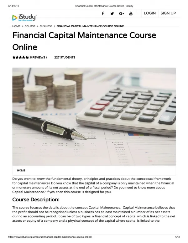 Financial Capital Maintenance Course Online - istudy