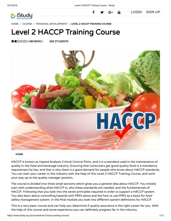 Level 2 HACCP Training Course - istudy