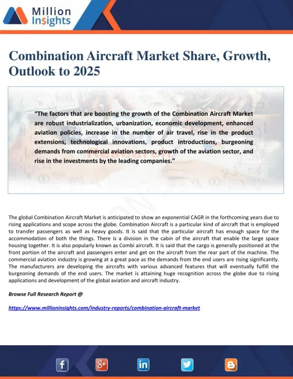 Combination Aircraft Market Share, Growth, Outlook to 2025