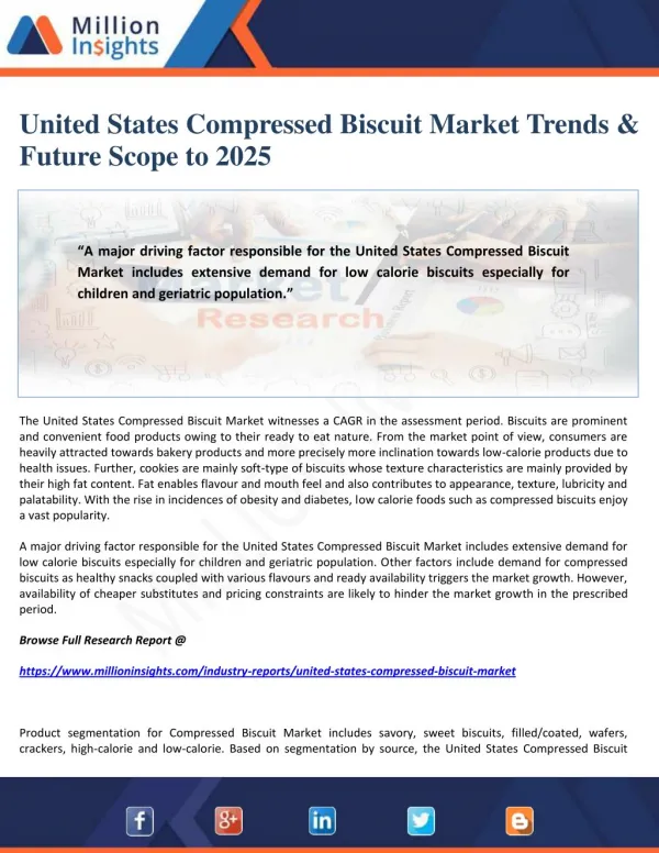 United States Compressed Biscuit Market Trends & Future Scope to 2025