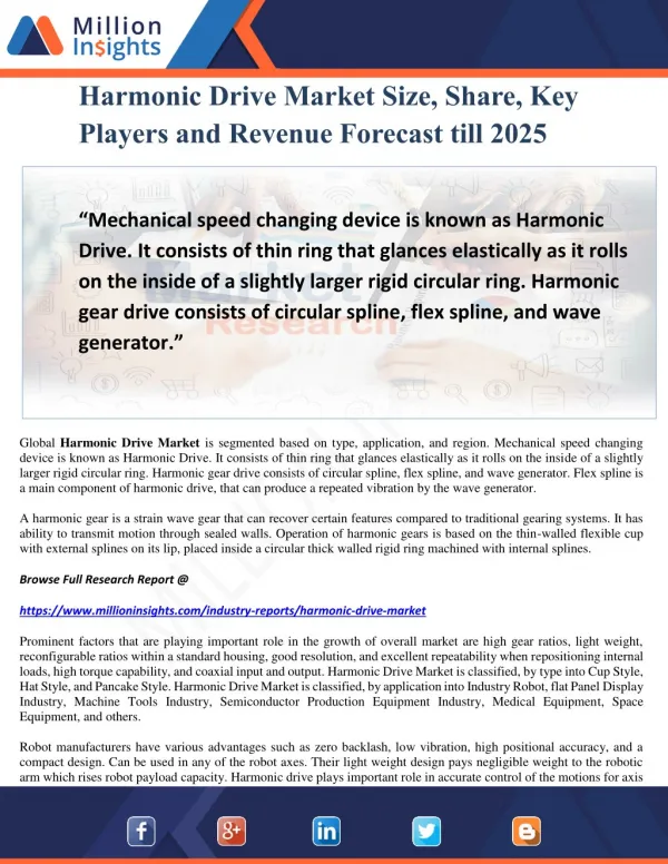 Harmonic Drive Market Size, Share, Key Players and Revenue Forecast till 2025
