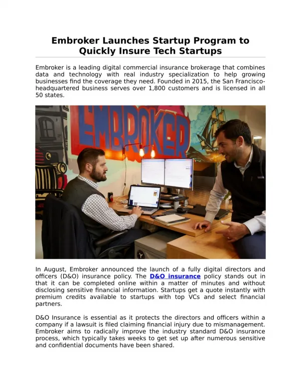 Embroker Launches Startup Program to Quickly Insure Tech Startups