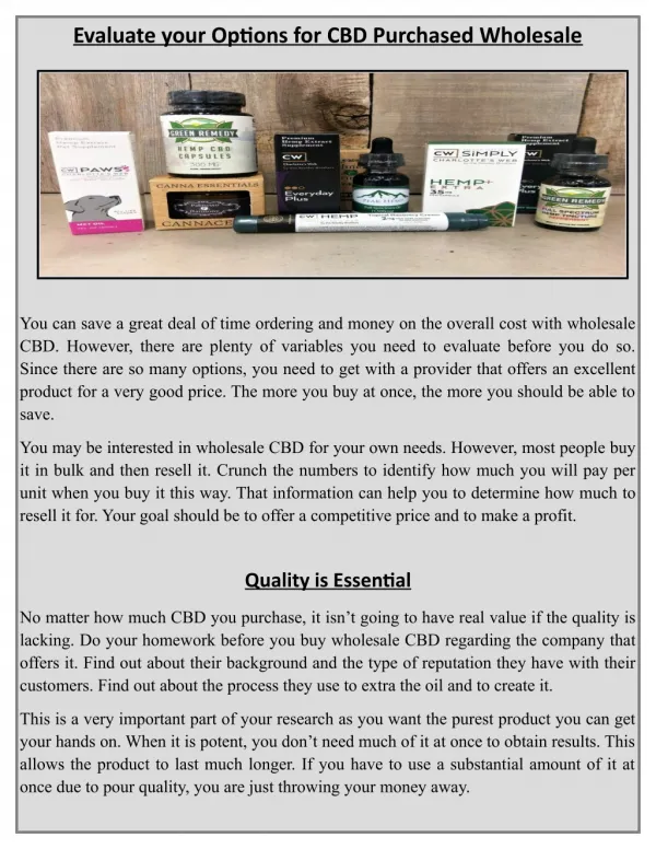 Evaluate your Options for CBD Purchased Wholesale