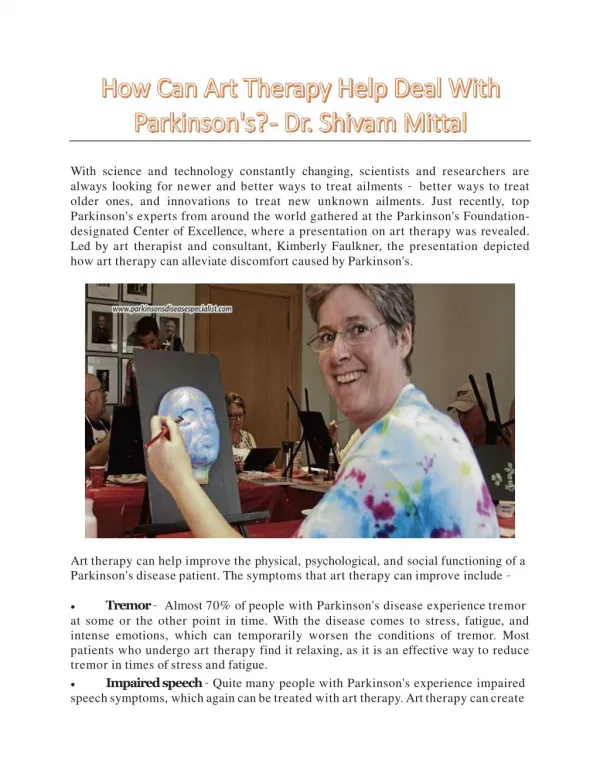 How Can Art Therapy Help Deal With Parkinson's - Dr. Shivam Mittal