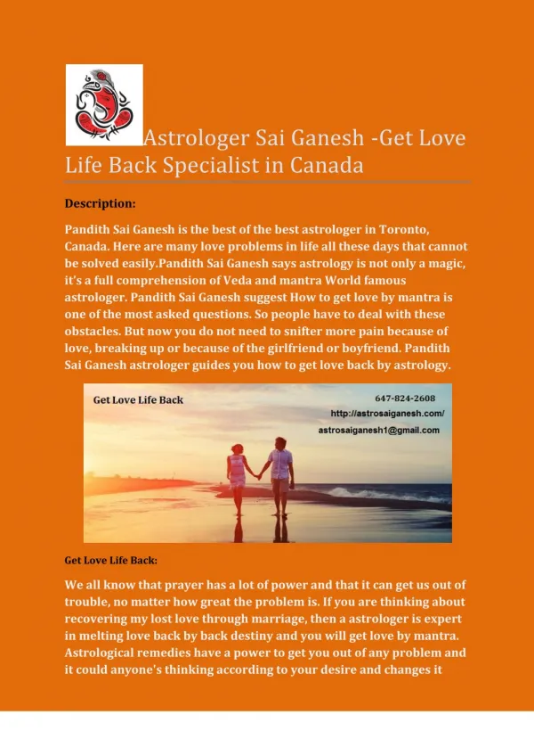 Astrologer Sai Ganesh -Get Love Life Back Specialist in Canada.