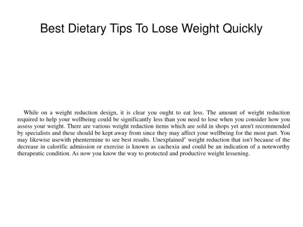 Best Dietary Tips To Lose Weight Quickly