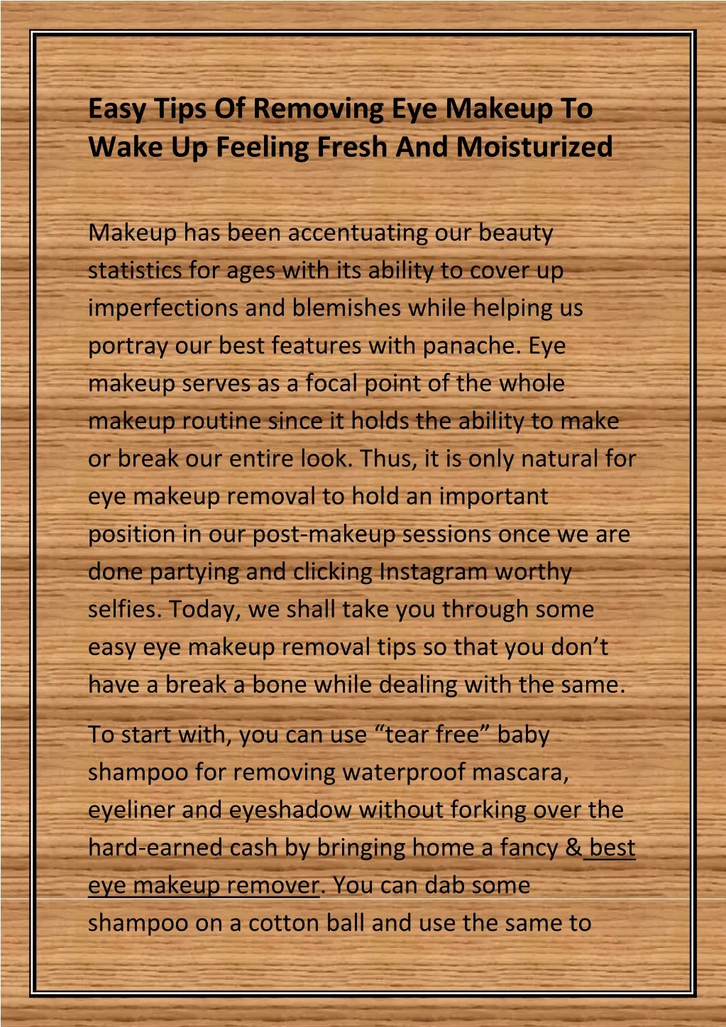 easy tips of removing eye makeup to wake