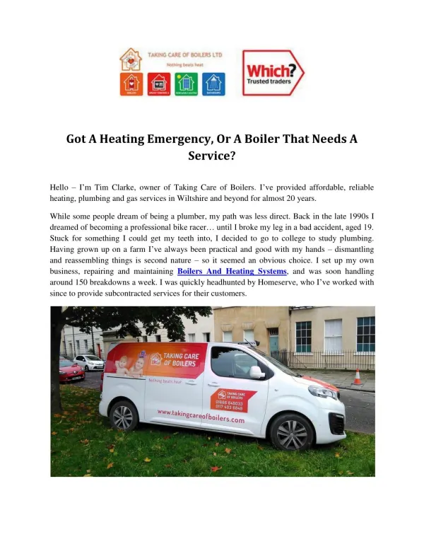 Got A Heating Emergency, Or A Boiler That Needs A Service?