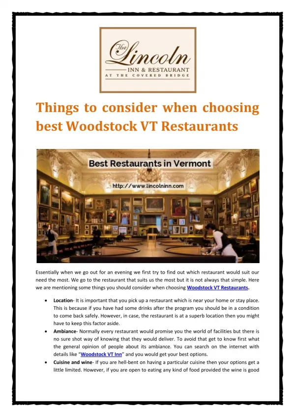 when choosing best Woodstock VT Restaurants