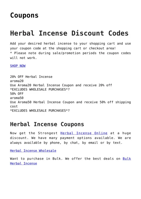 Herbal Incense Coupon codes