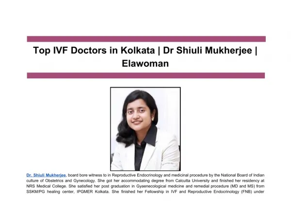 Top IVF Doctors in Kolkata | Dr Shiuli Mukherjee | Elawoman