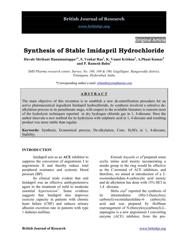 Synthesis of Stable Imidapril Hydrochloride