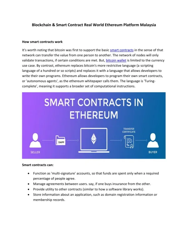 Blockchain & Smart Contract Real World Ethereum Platform Malaysia