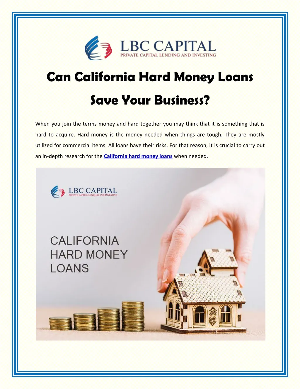 can california hard money loans