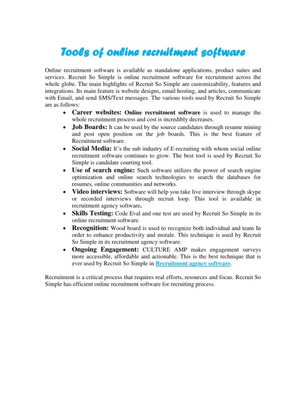 Tools of online recruitment software