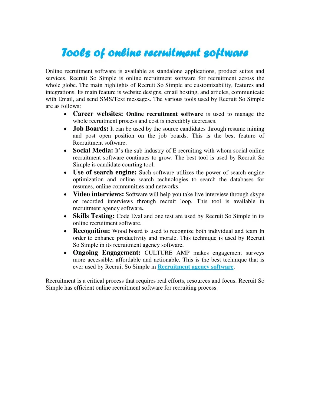 tools of tools of online recruitment software