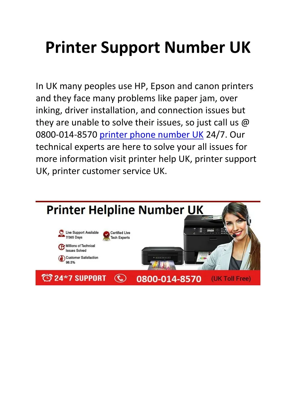 printer support number uk