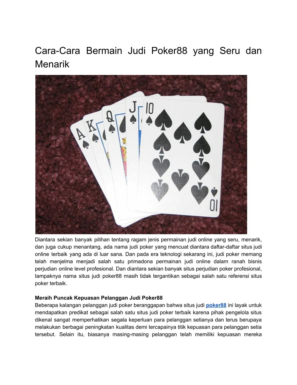 cara cara bermain judi poker88 yang seru