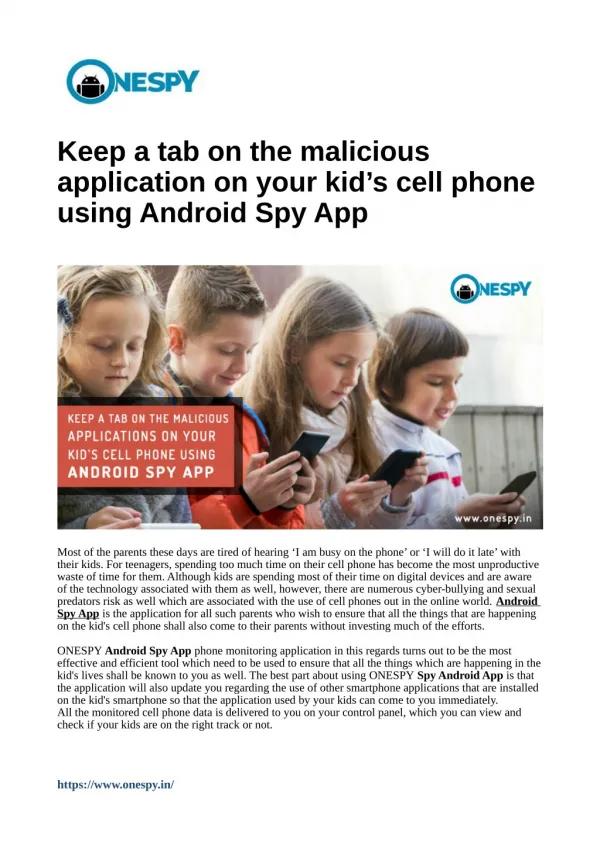 Keep a tab on the malicious application on your kid’s cell phone using Android Spy App