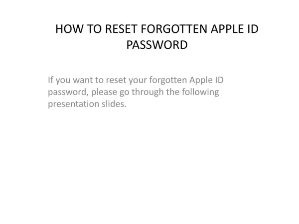 Method to reset forgotten Apple ID and Password