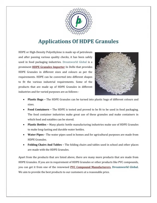 Applications Of HDPE Granules