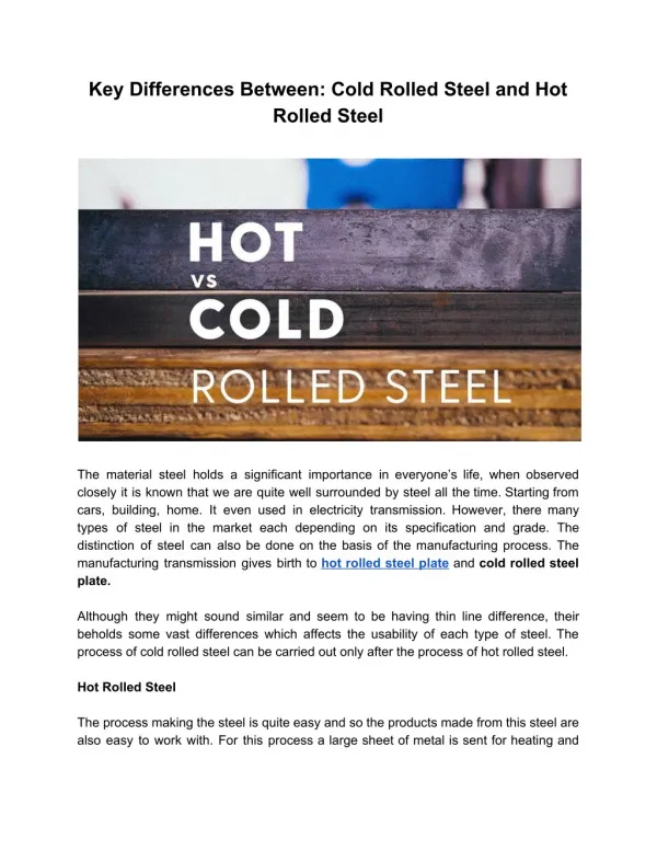 How Cold Rolled Steel And Hot Rolled Steel Are Different ??