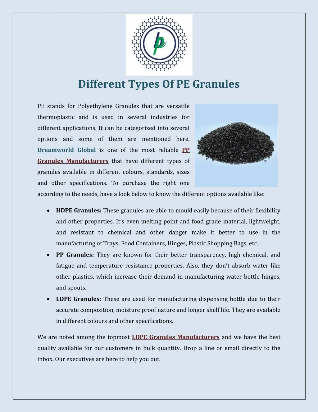 different types of pe granules