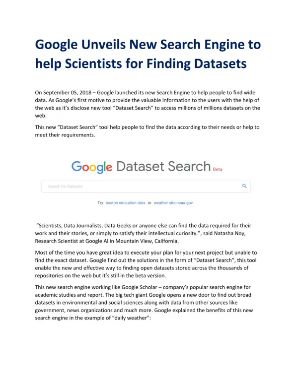 Google Unveils New Search Engine to help Scientists for Finding Datasets