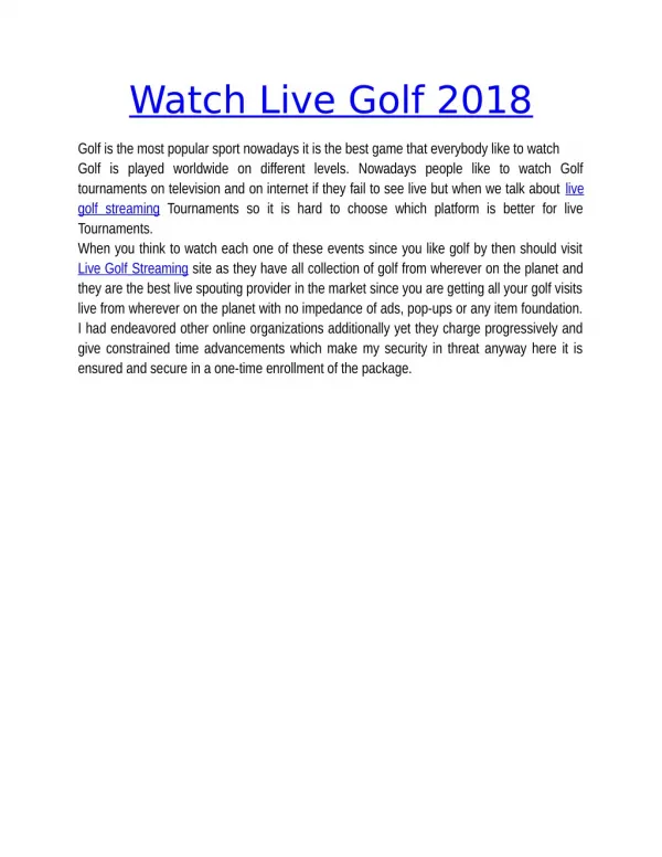 Watch live golf 2018