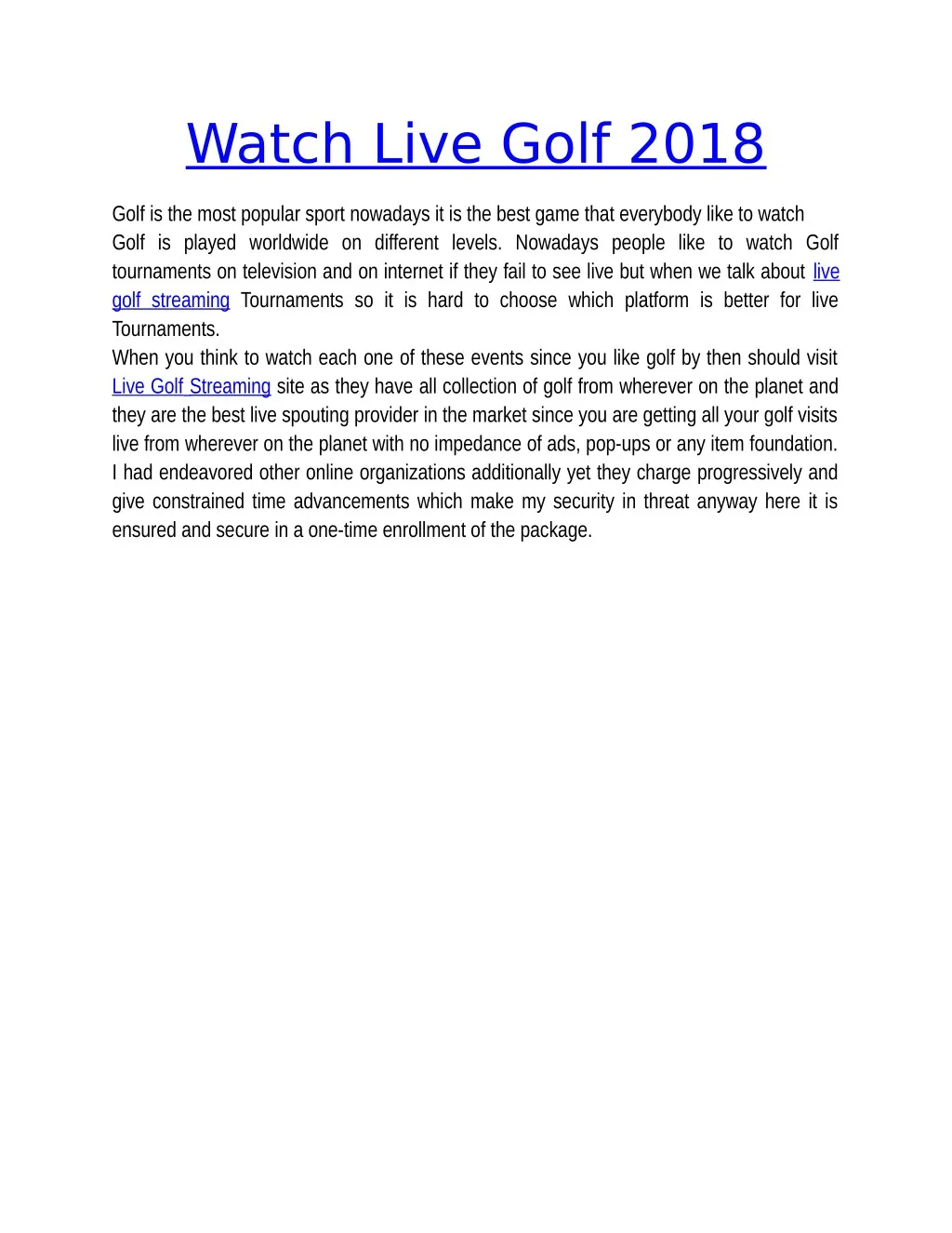 watch live golf 2018