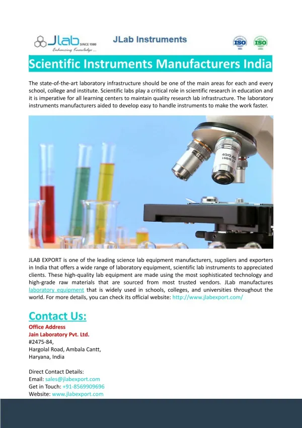 Scientific Instruments Manufacturers India-JLABEXPORT