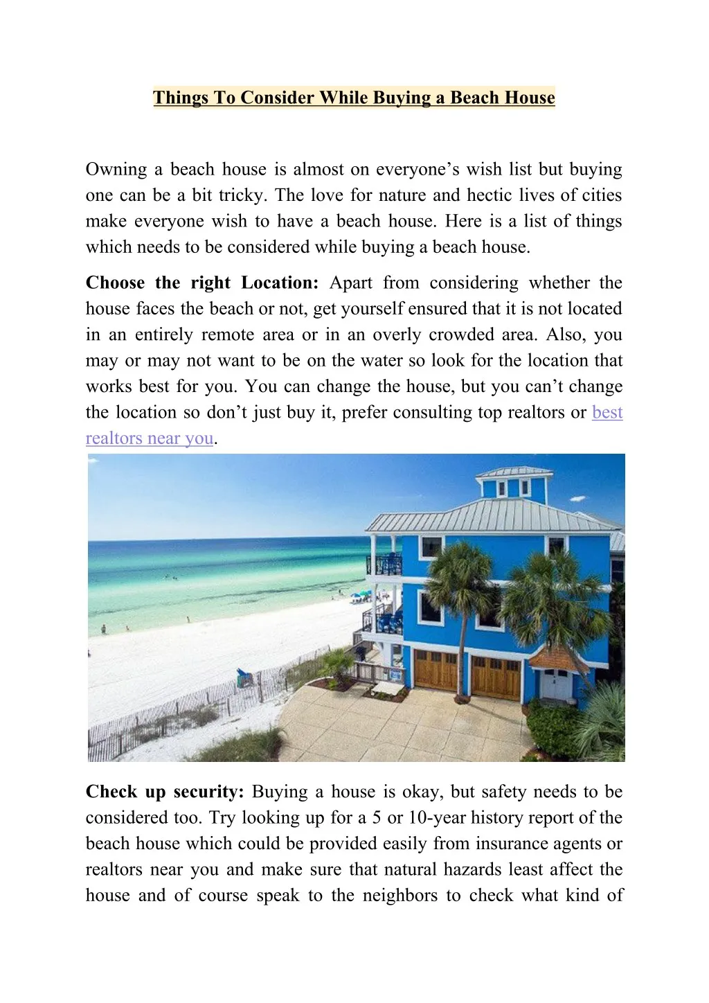 things to consider while buying a beach house