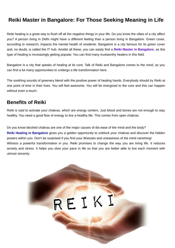 Reiki Training in Bnagalore