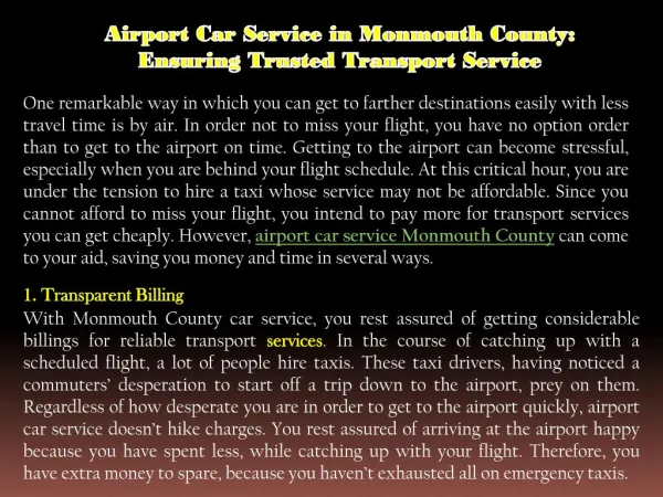 Airport Car Service in Monmouth County: Ensuring Trusted Transport Service