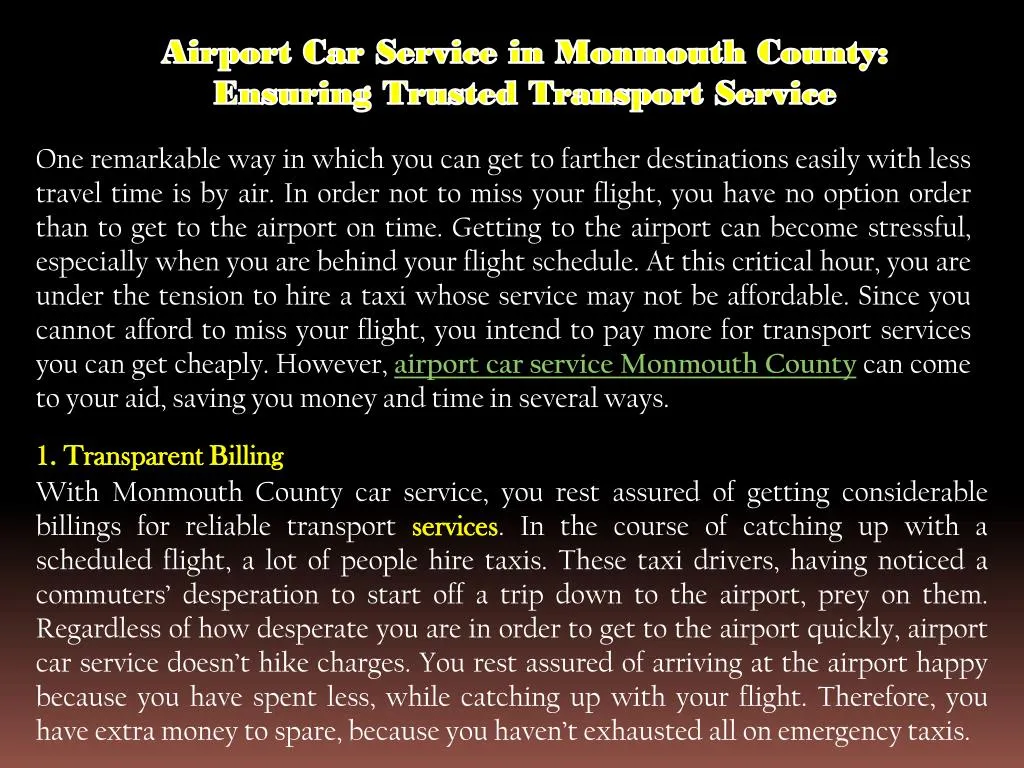 airport car service in monmouth county ensuring