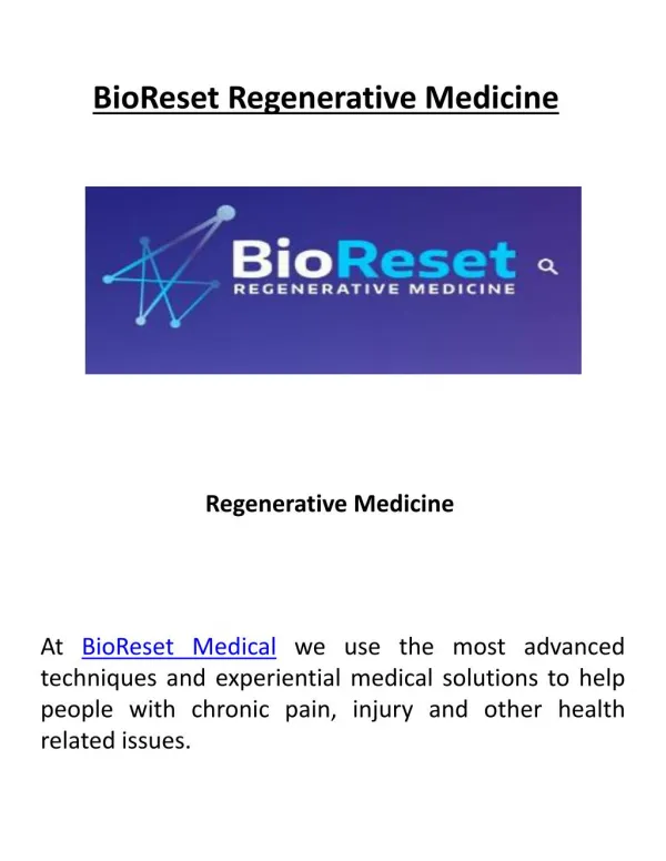 BioReset Regenerative Medicine Los Gatos, CA