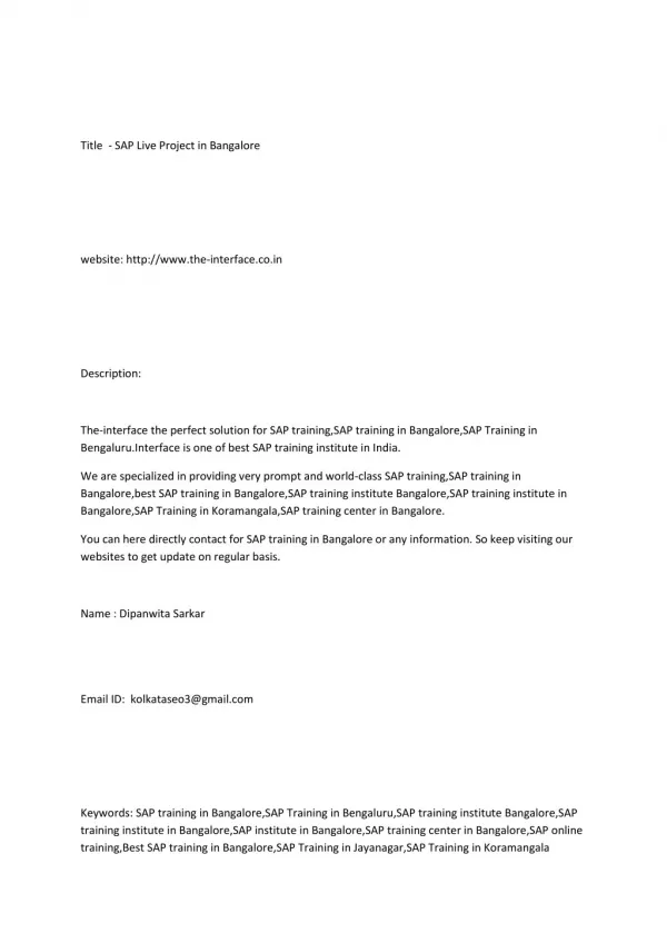 title sap live project in bangalore