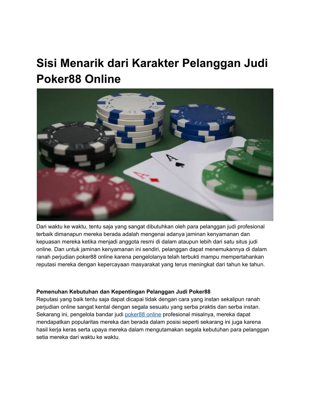 sisi menarik dari karakter pelanggan judi poker88