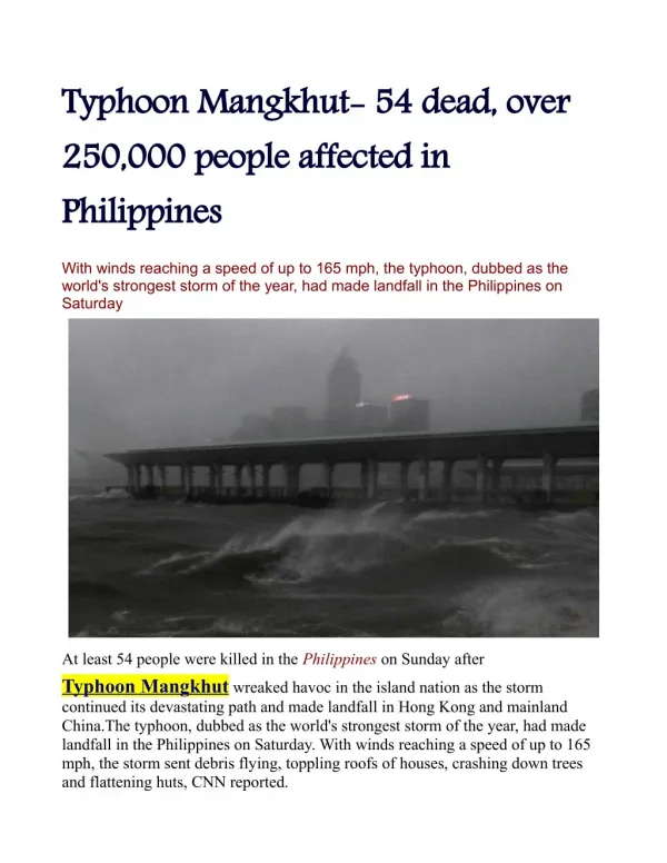 Typhoon Mangkhut: 54 dead, over 250,000 people affected in Philippines