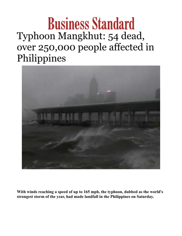 Typhoon Mangkhut: 54 dead, over 250,000 people affected in Philippines