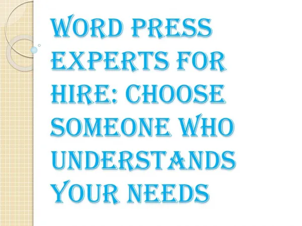 Word Press Experts for Hire: Choose Someone Who Understands Your Needs