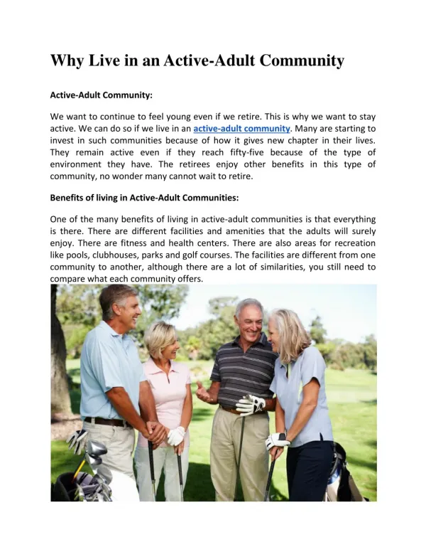 why live in an active adult community