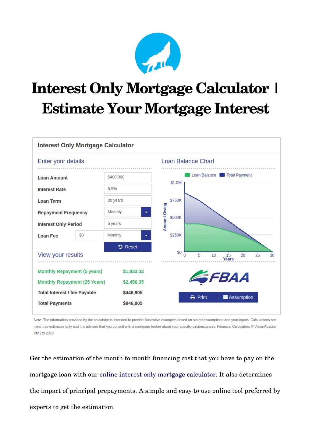 interest only mortgage calculator estimate your