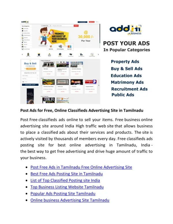 Post Ads for Free, Online Classifieds Advertising Site in Tamilnadu