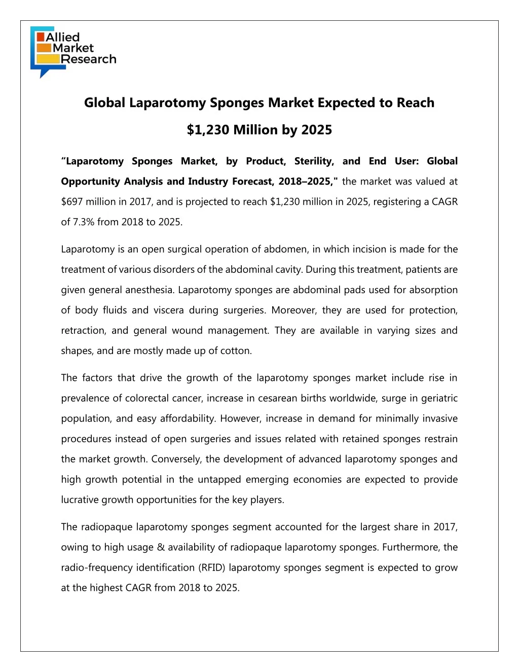 global laparotomy sponges market expected to reach