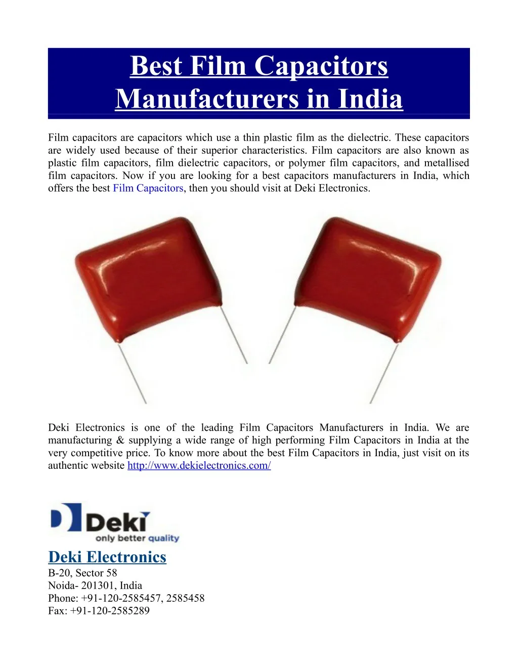 best film capacitors manufacturers in india